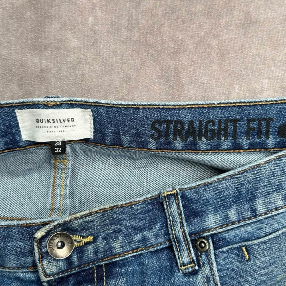 Quiksilver Mens Straight Fit Blue Denim Jeans Medium Wash 38*x32 Stretch Casual - Picture 3 of 9